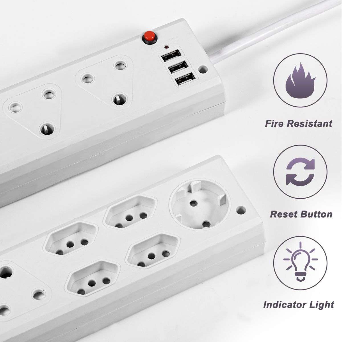 ZS - Redisson USB 9 Way Multi-Plug Adapter Fire Resistant