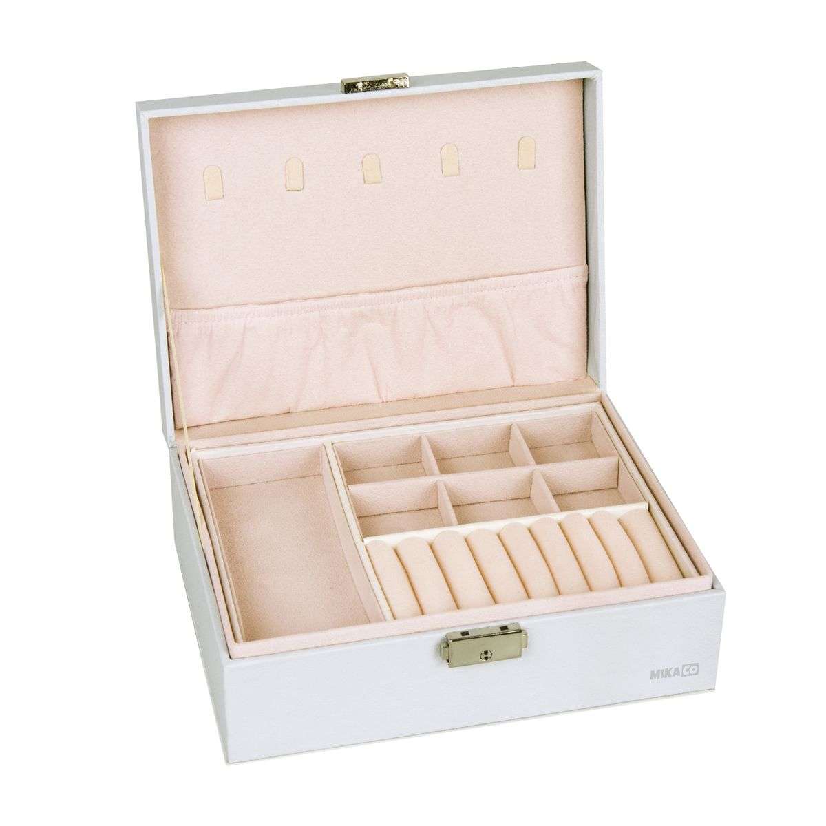 Compact PU Leather Double Layer Lockable Jewelry Storage Box Organizer-Tiered Tray - Green