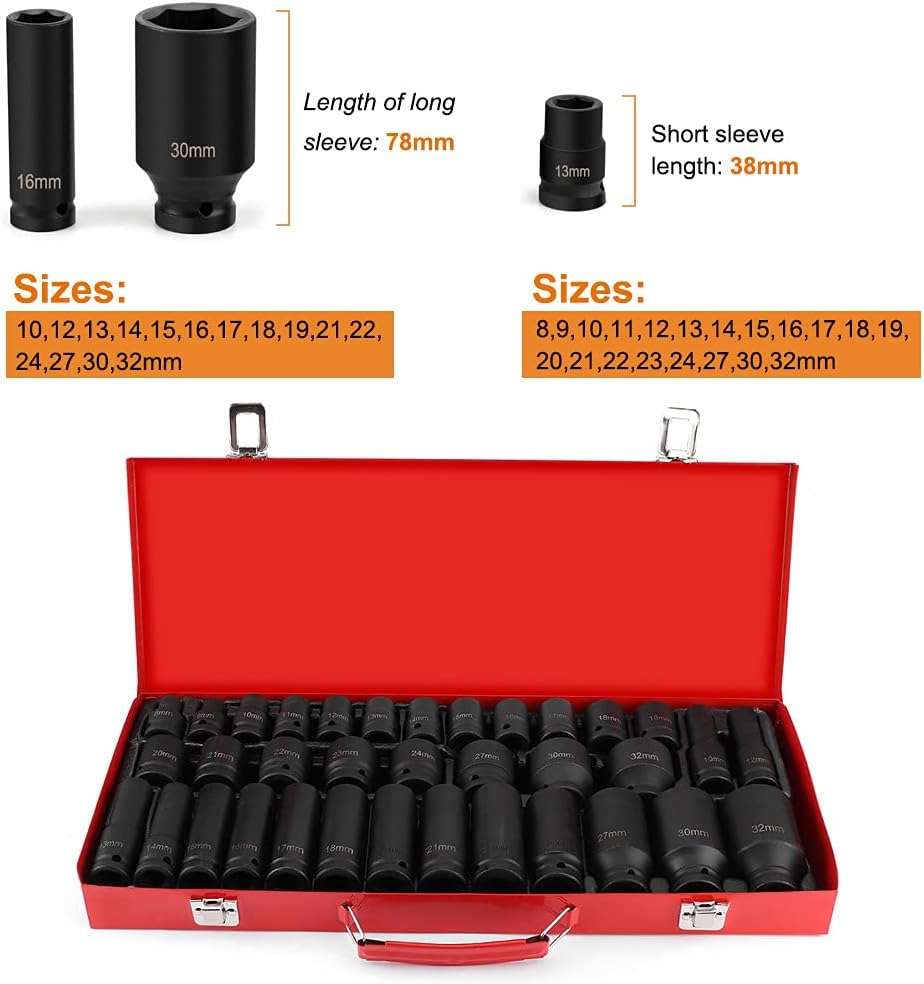 ZS - 35 Pieces 1/2 inch Heavy Duty Impact Socket Set