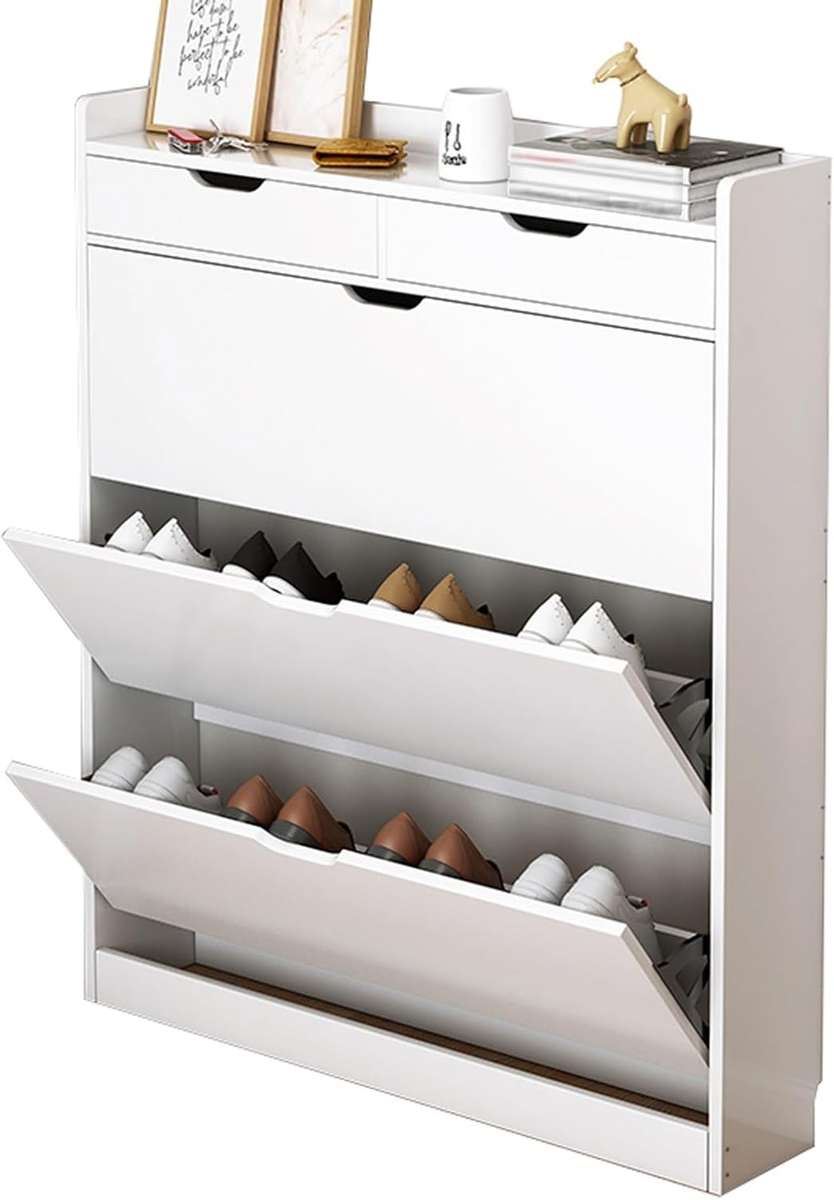 ZS - Elegant & Space-Saving White Entryway Shoe Cabinet