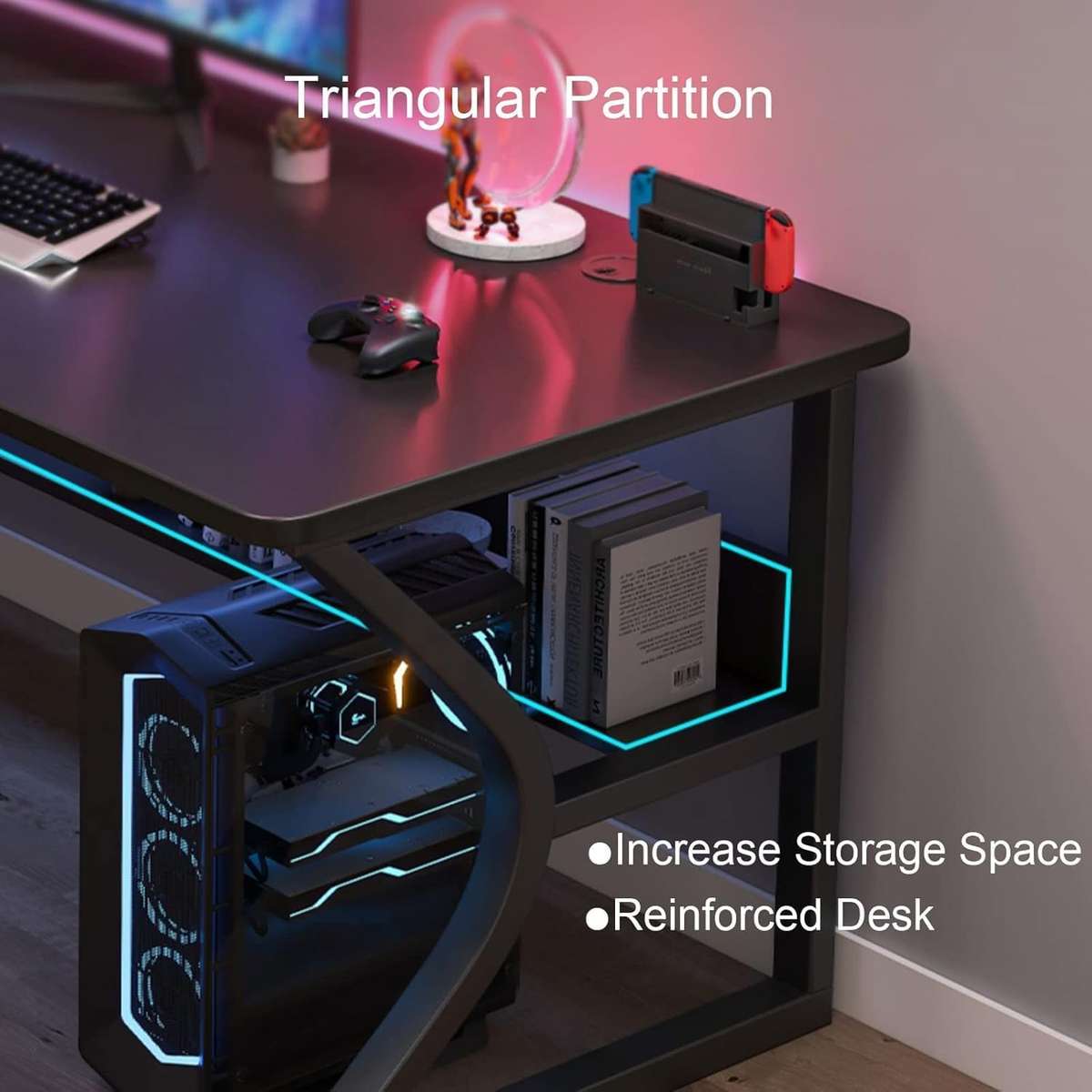 ZS - Gaming Table with Storage Shelves Under The Table