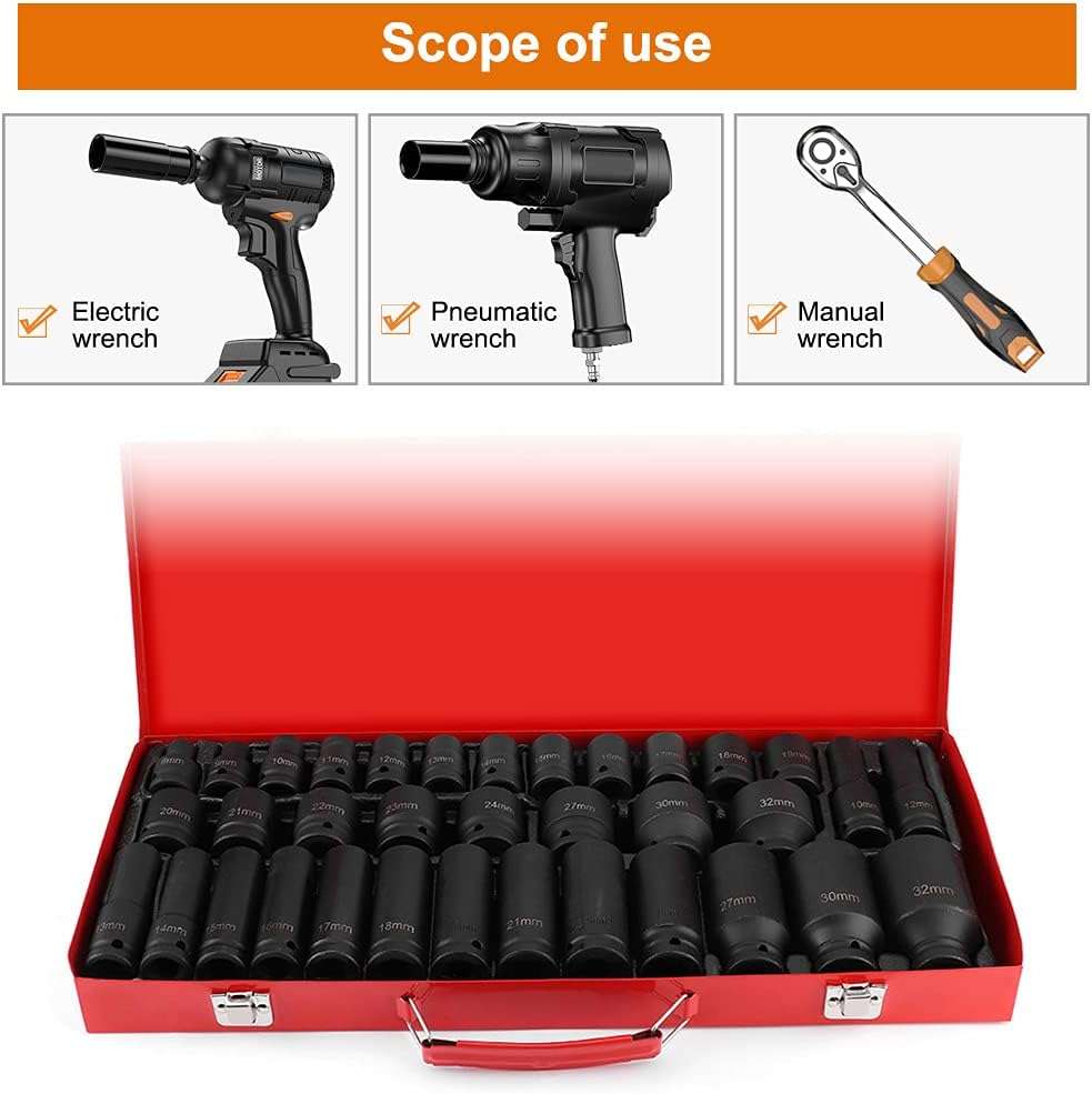 ZS - 35 Pieces 1/2 inch Heavy Duty Impact Socket Set