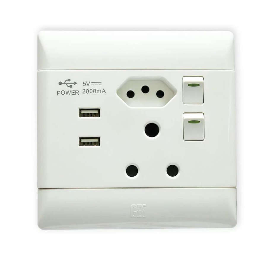 ZS - 16A Double Wall Socket with 2 USB Slots (4x4)