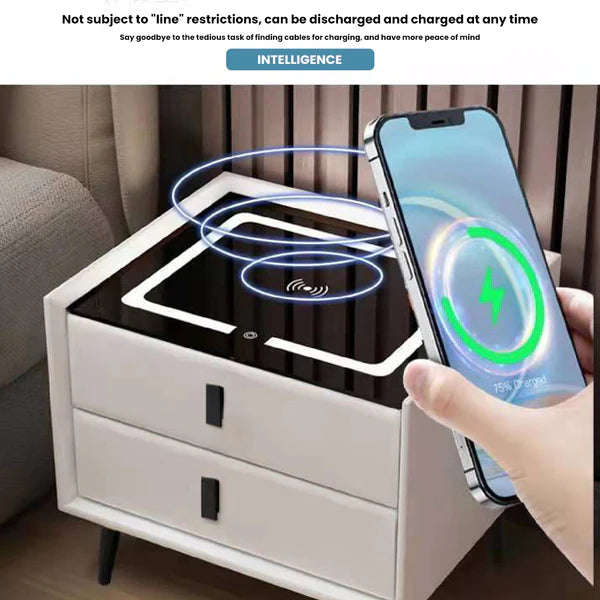 ZS - SMART SIDE TABLE WITH WIRELESS CHARGING STATION Nightstand - Gray