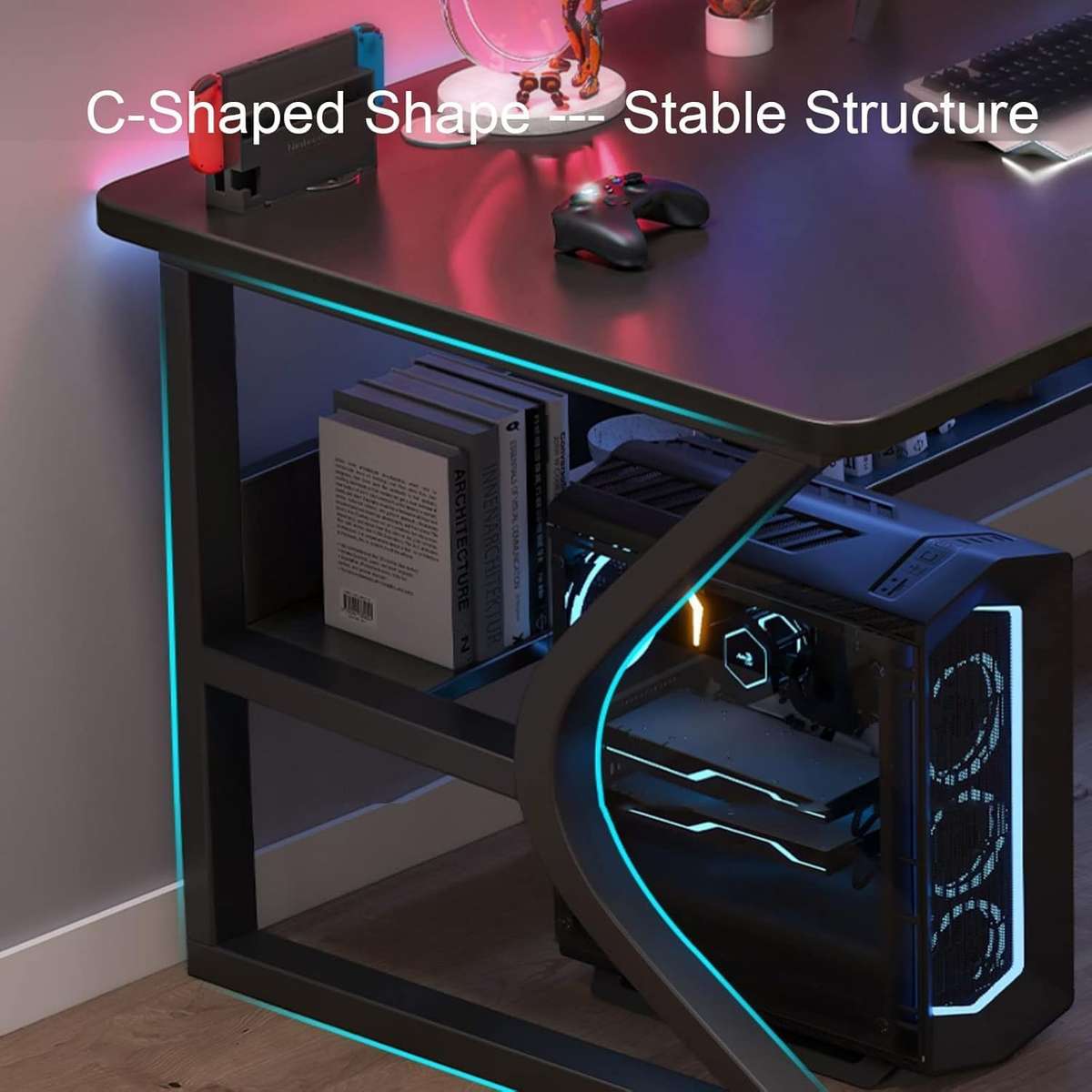ZS - Gaming Table with Storage Shelves Under The Table
