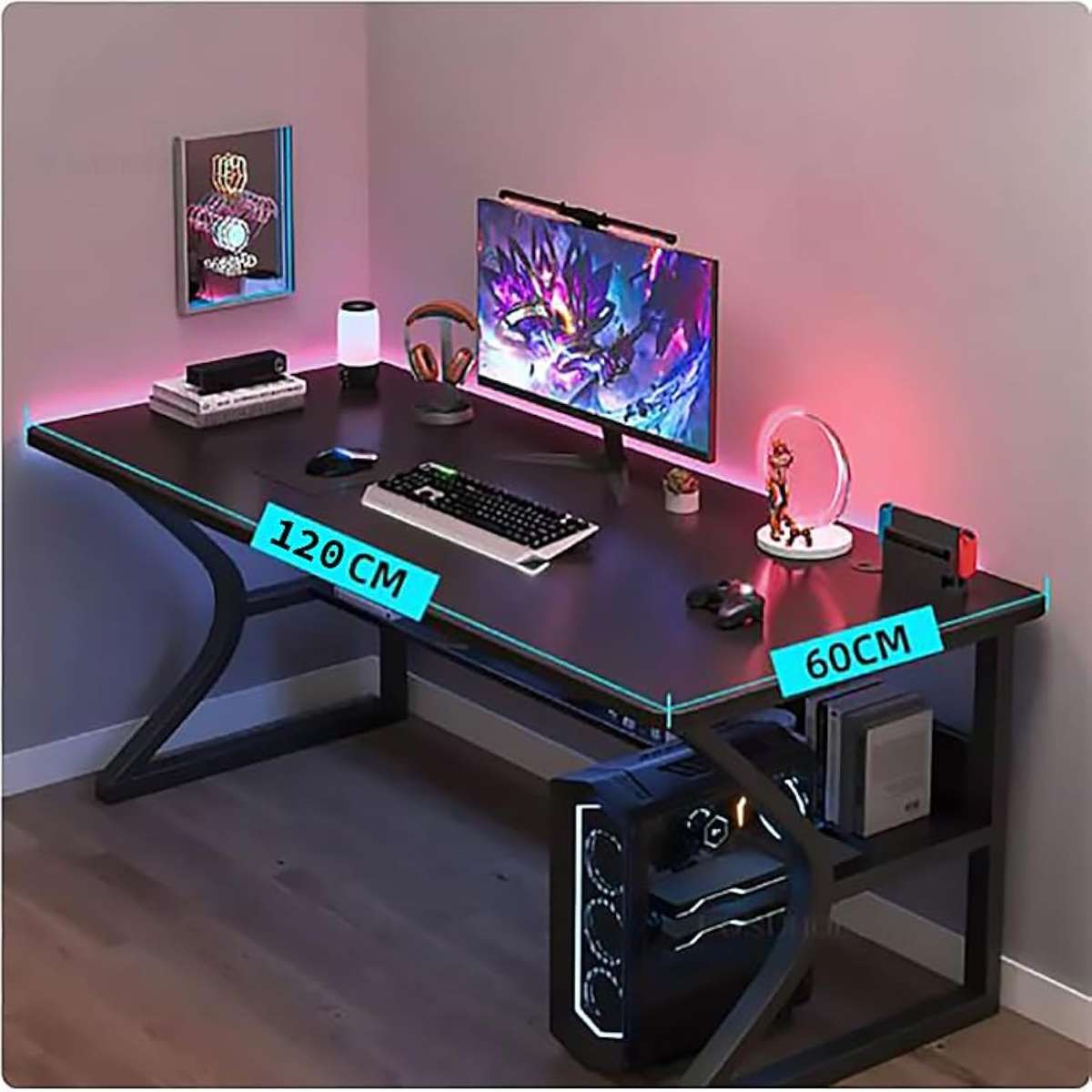 ZS - Gaming Table with Storage Shelves Under The Table