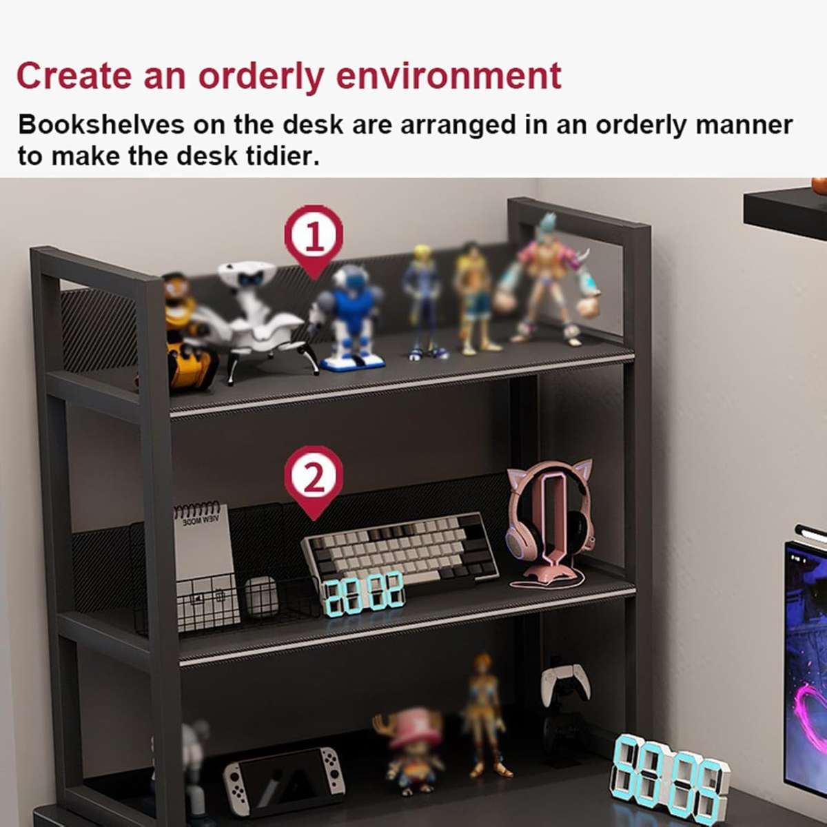 ZS - Gaming Table with Storage Shelves Under The Table