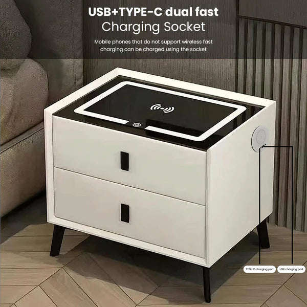 ZS - SMART SIDE TABLE WITH WIRELESS CHARGING STATION Nightstand - Gray