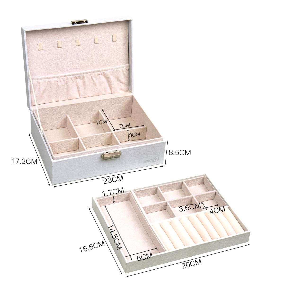 Compact PU Leather Double Layer Lockable Jewelry Storage Box Organizer-Tiered Tray - Green