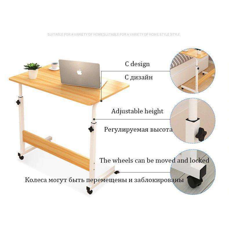 ZS - Portable Laptop Desk With Adjustable Stand & Wheels - White