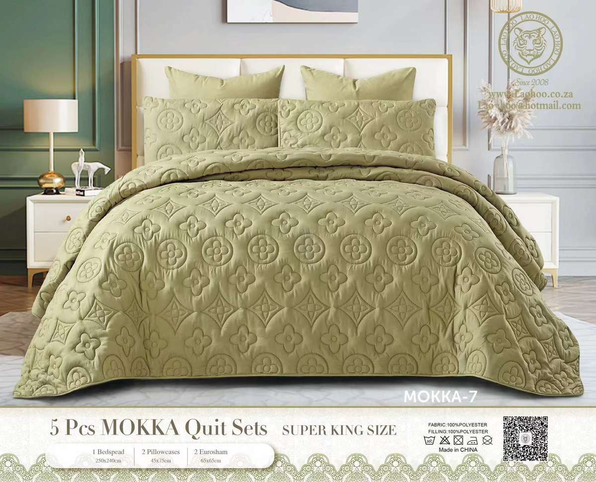 ZS - 5pcs Super King MOKKA Quilted Bedspread - Blue