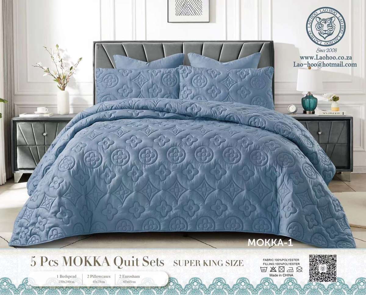ZS - 5pcs Super King MOKKA Quilted Bedspread - Blue