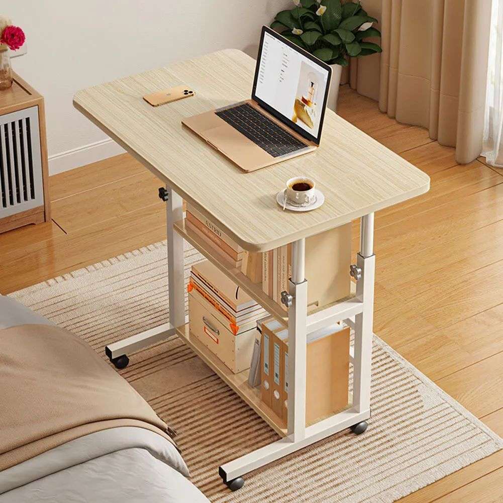 ZS - Laptop Desk with 2 Shelves - Height Adjustable Wood