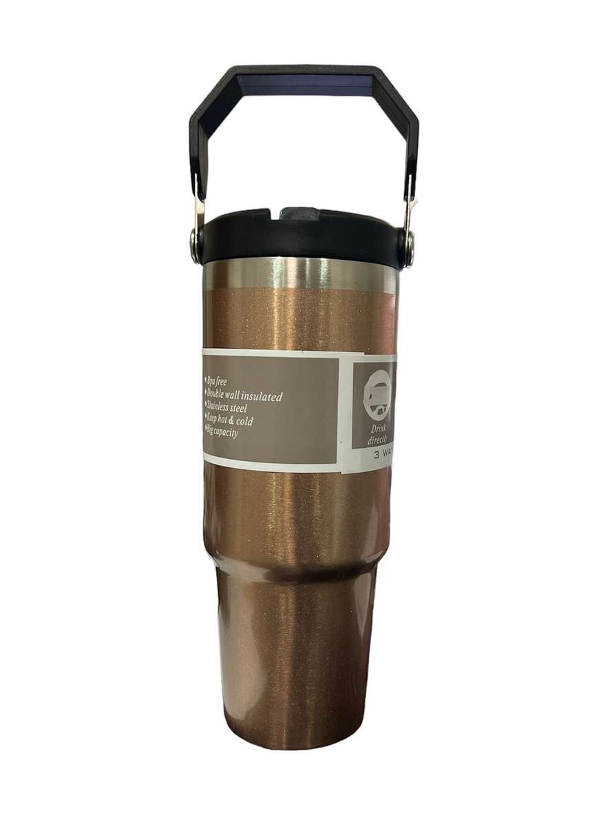 ZS - 890ml/300oz Thermal Insulated Travel Mug with Carry Handle and Straw - Black
