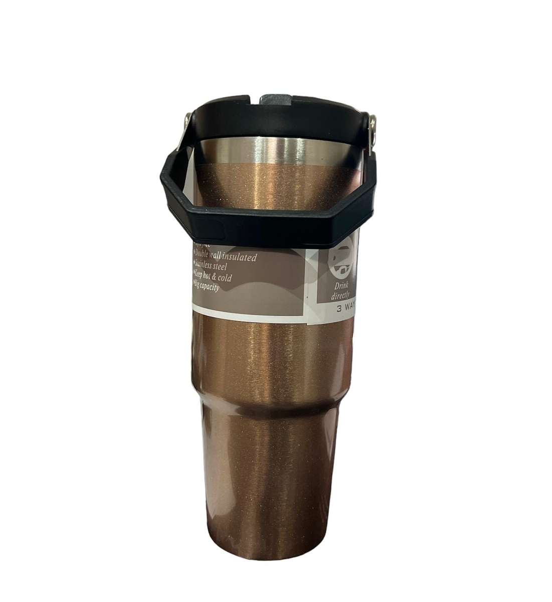 ZS - 890ml/300oz Thermal Insulated Travel Mug with Carry Handle and Straw - Black