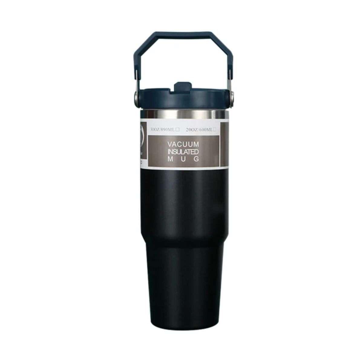 ZS - 890ml/300oz Thermal Insulated Travel Mug with Carry Handle and Straw - Black