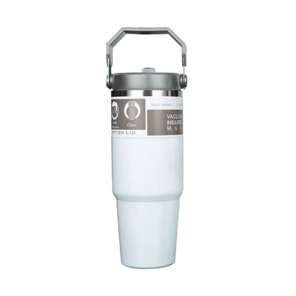 ZS - 890ml/300oz Thermal Insulated Travel Mug with Carry Handle and Straw - Black