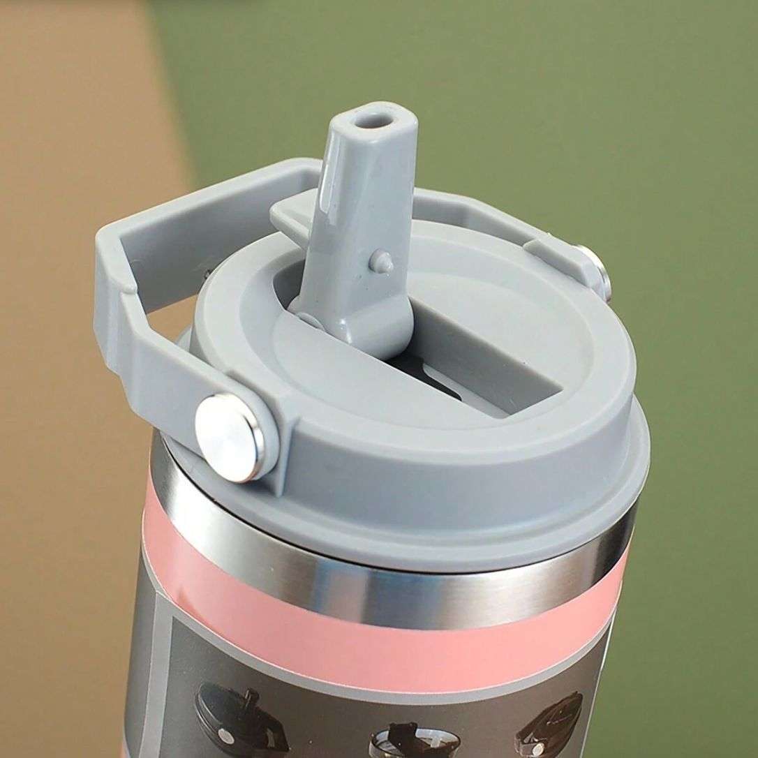 ZS - 890ml/300oz Thermal Insulated Travel Mug with Carry Handle and Straw - Black