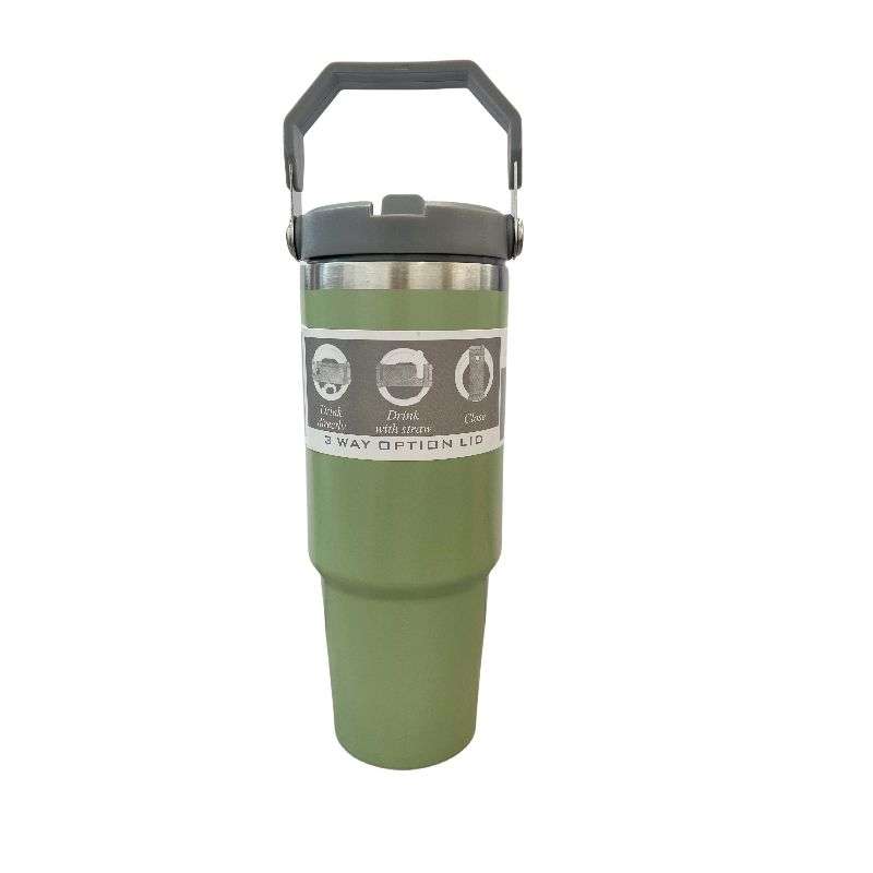 ZS - 890ml/300oz Thermal Insulated Travel Mug with Carry Handle and Straw - Black