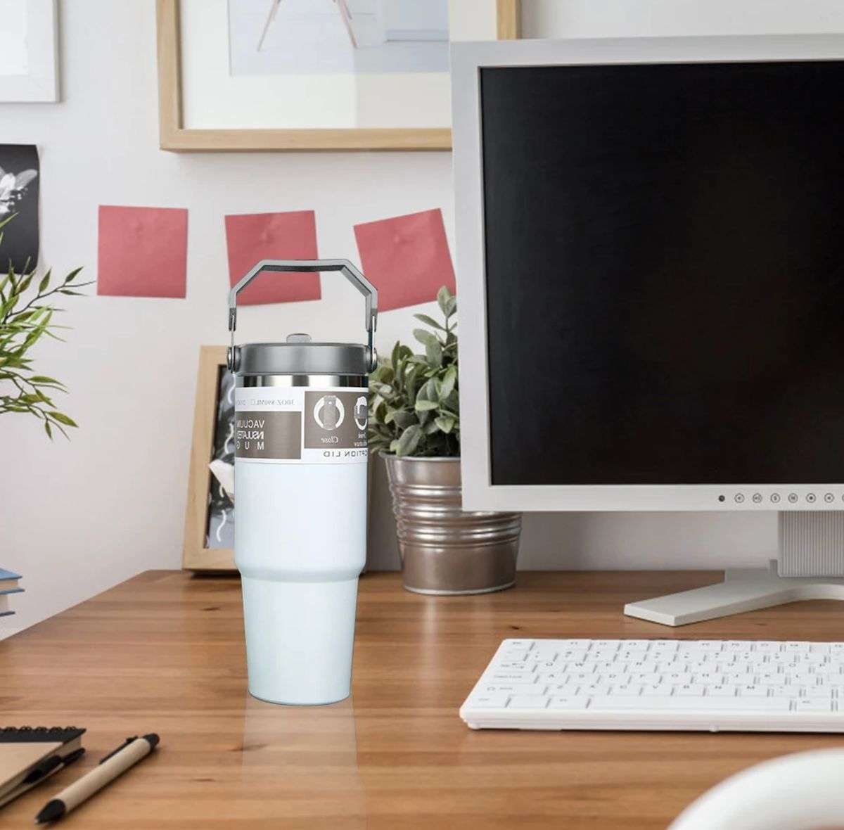 ZS - 890ml/300oz Thermal Insulated Travel Mug with Carry Handle and Straw - Black