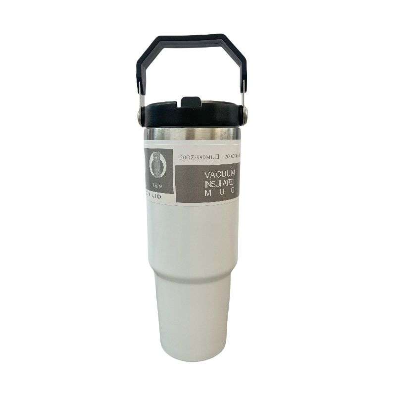 ZS - 890ml/300oz Thermal Insulated Travel Mug with Carry Handle and Straw - Black
