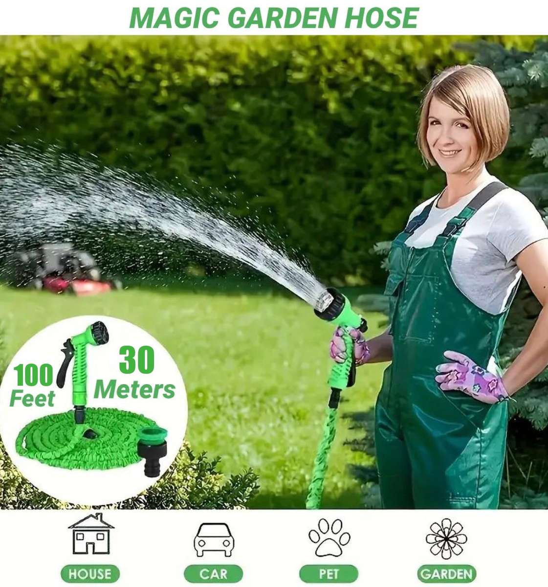 ZS - Magic Garden Hose 30 Meters/100 Feet - Green