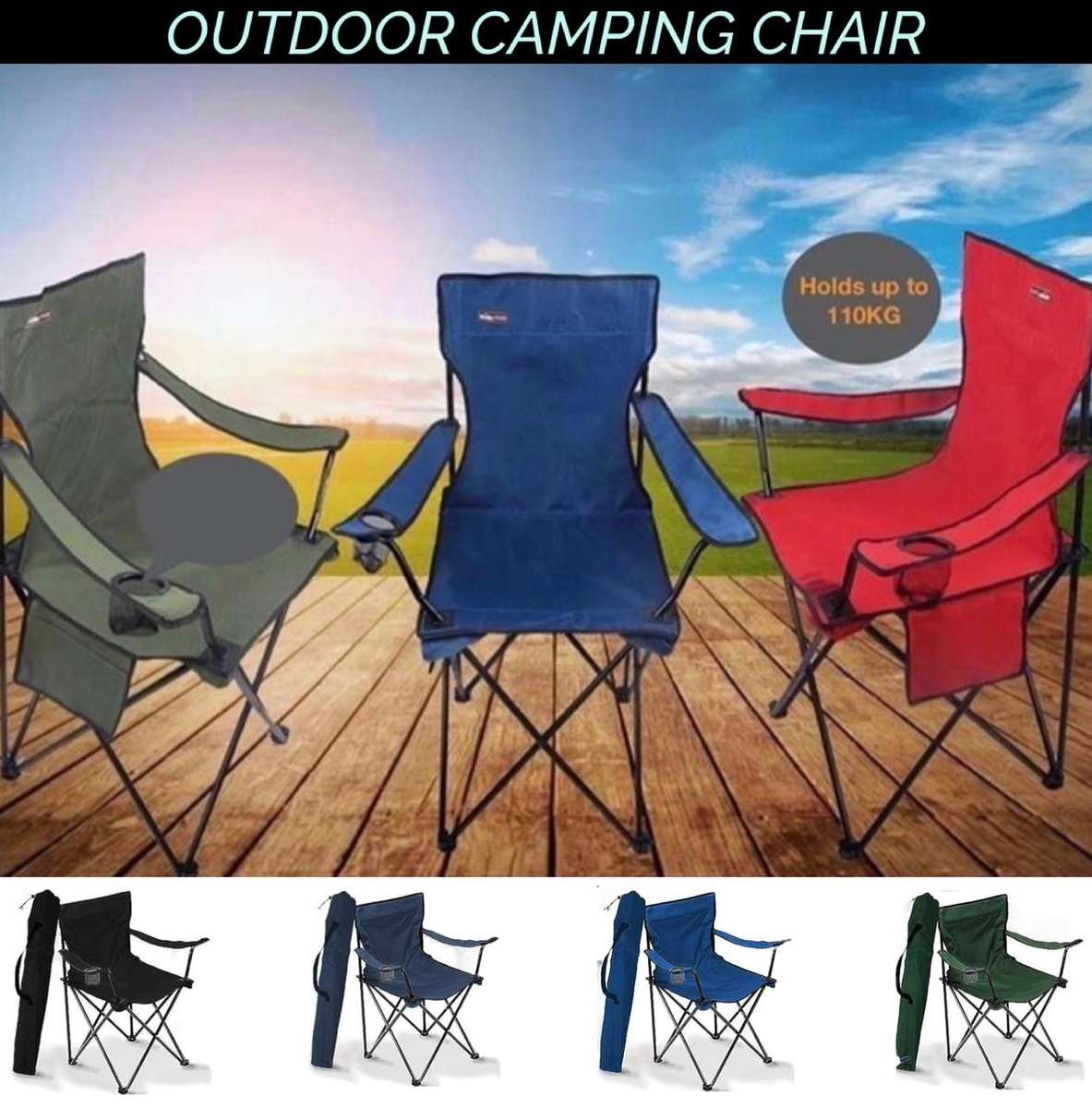 ZS - Foldable Outdoor Camping Chair with Carry Bag - Black