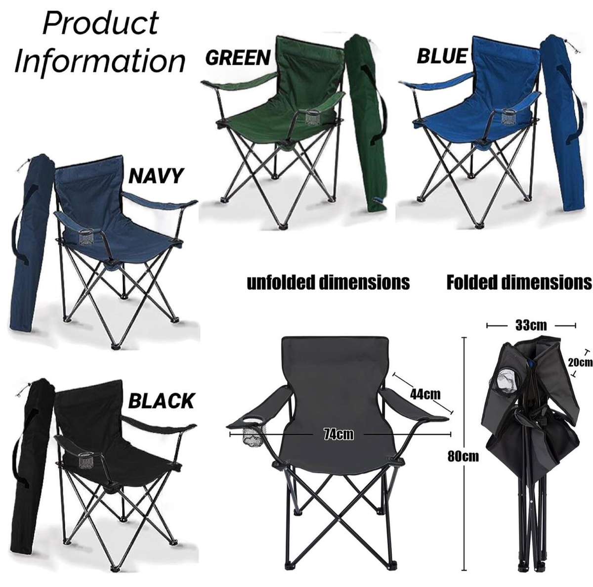 ZS - Foldable Outdoor Camping Chair with Carry Bag - Black