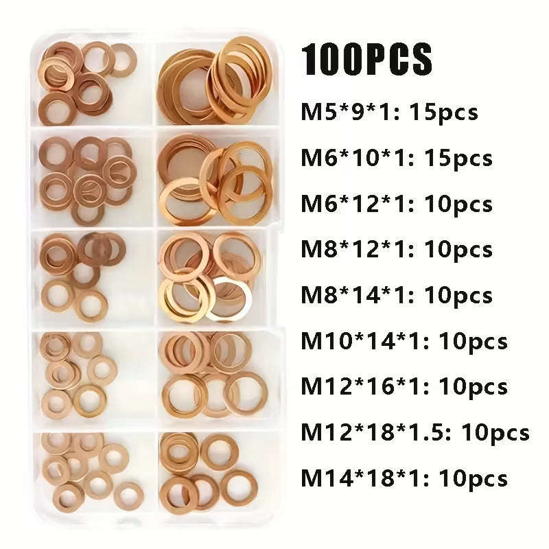 100pcs Copper Washer Gasket Set