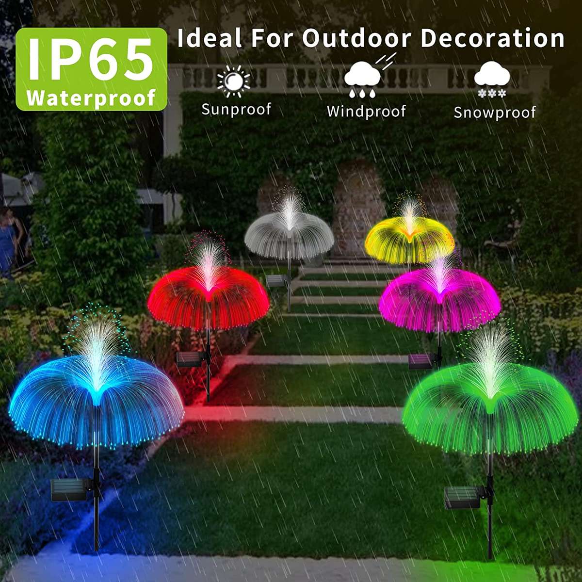 Solar Powered Jellyfish Fountain Lights, 7-Color Changing - 2 PCS Set for Outdoor Water Features ...