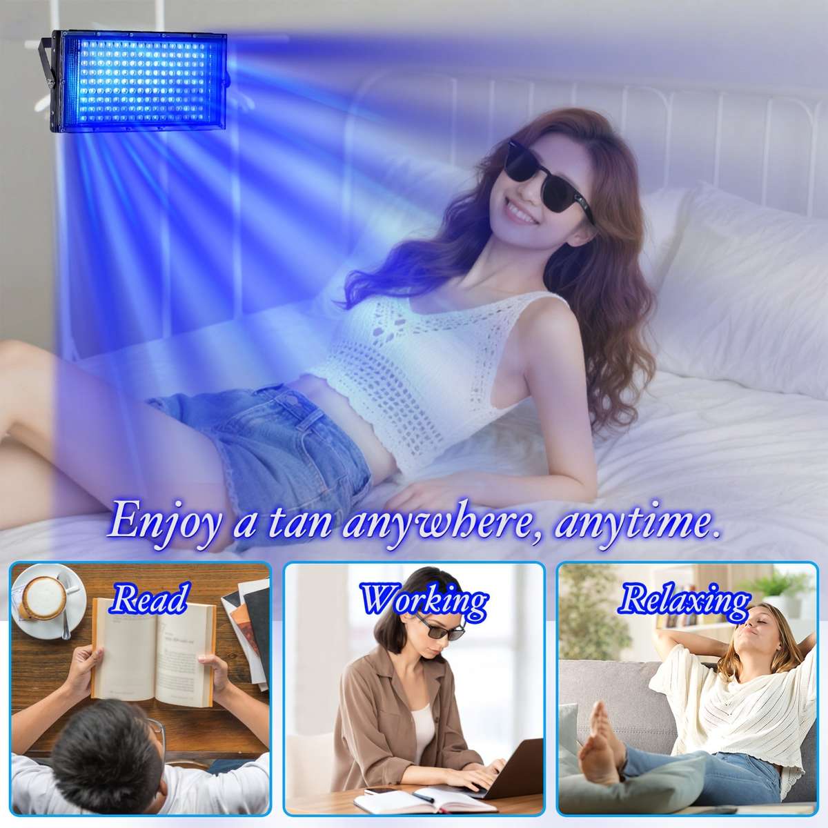 2pcs 144 LEDs USB UV Tanning Light Strip with Metal Lanyard And Ties