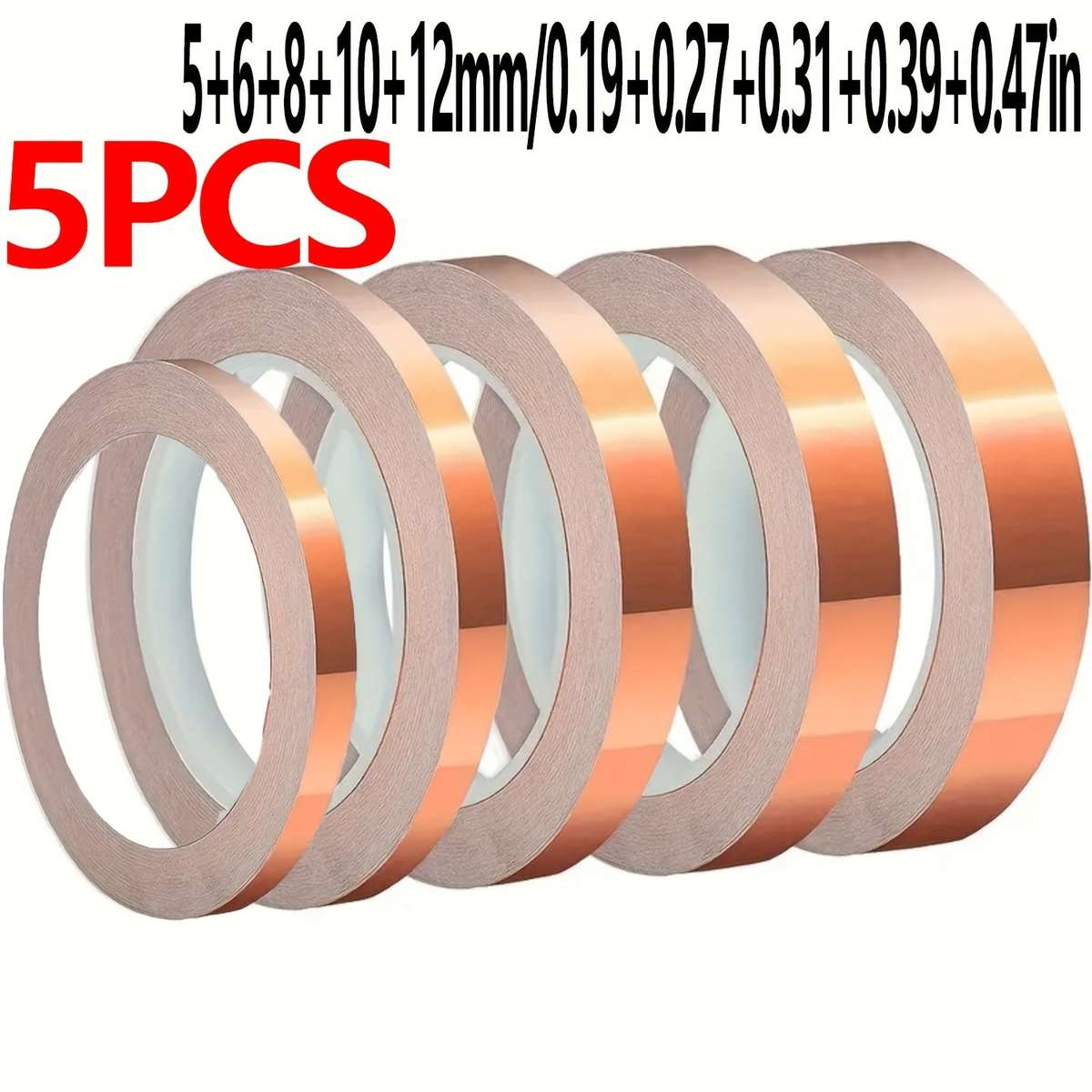 5pcs Copper Foil Tape Rolls - Heavy-Duty Single-Sided Conductive Adhesive with Ultra-Low ESR (Ext...