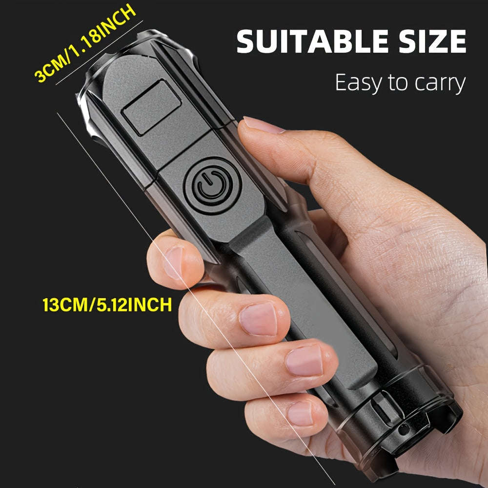 2pcs Handheld Rechargeable LED Flashlights, with Zoom, Supporting 3 Lighting Modes