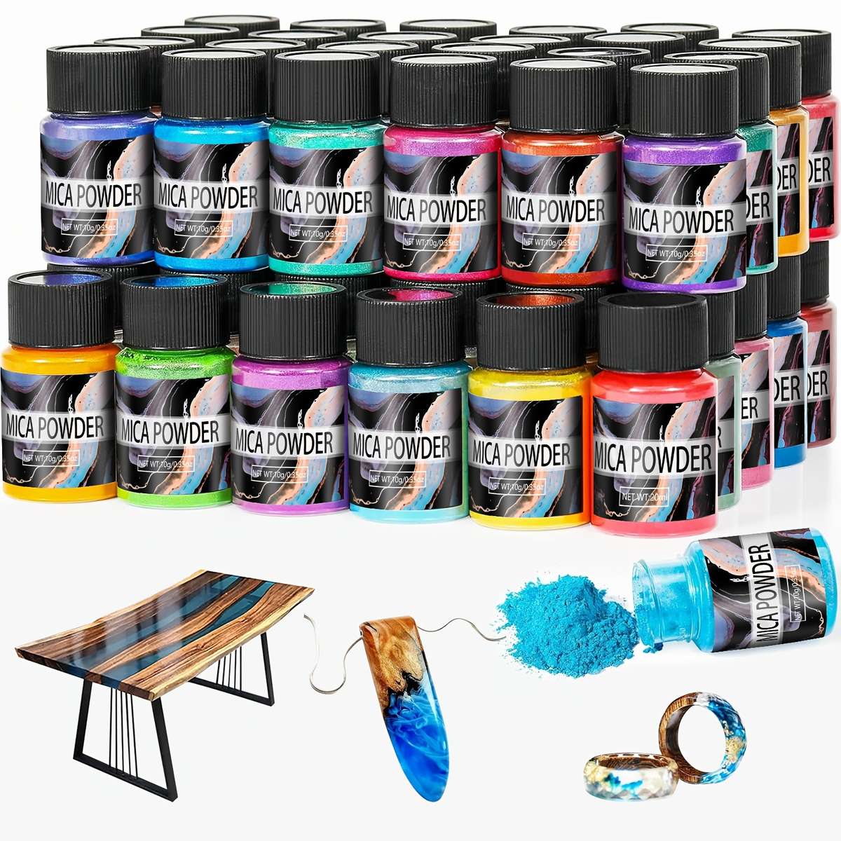 24 Colors Mica Powder for Epoxy Resin, Shimmery Powder, and Easy to Mix