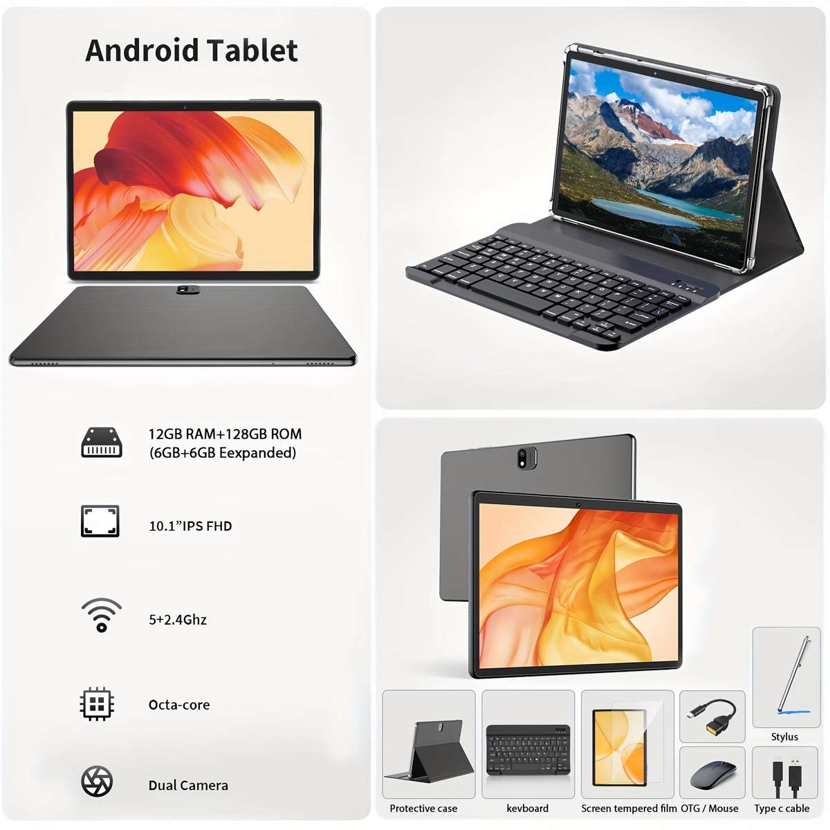 Relndoo 10Inch Android 15 Tablet with Keyboard, 128GB Storage, 6GB RAM, Case, Mouse and Stylus