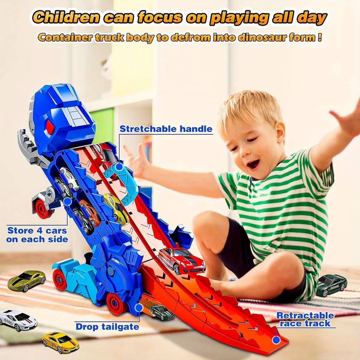 25-Inch Foldable Track, Transformable Tyrannosaurus Truck