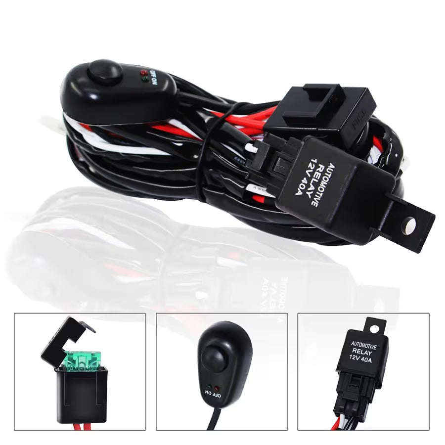 Off-Road Driving 180W Light Bar Wiring Harness with Fuse 40 Amp Relay ON/OFF Switch