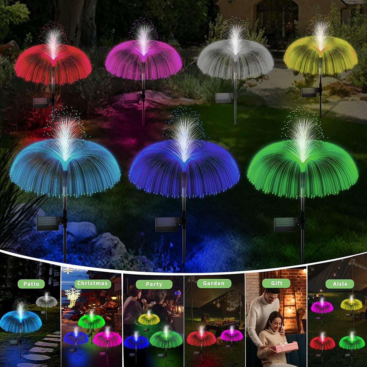 Solar Powered Jellyfish Fountain Lights, 7-Color Changing - 2 PCS Set for Outdoor Water Features ...