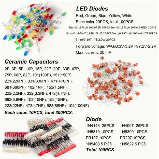 1400pcs Basic Electronics Component Assortment Kit