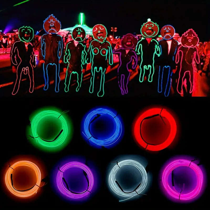 7 Pack, 3Meter Neon Light El Wire W/Battery Pack (Green, Blue, Red, Orange, Purple, White, Pink)