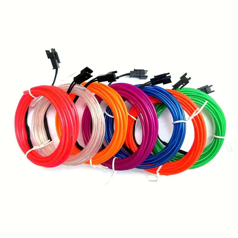 7 Pack, 3Meter Neon Light El Wire W/Battery Pack (Green, Blue, Red, Orange, Purple, White, Pink)