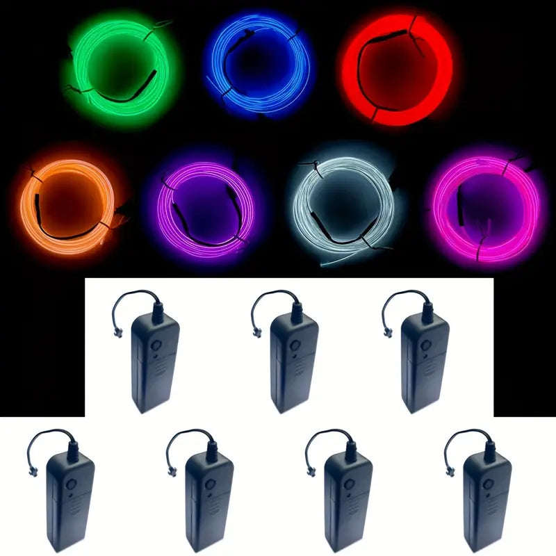 7 Pack, 3Meter Neon Light El Wire W/Battery Pack (Green, Blue, Red, Orange, Purple, White, Pink)