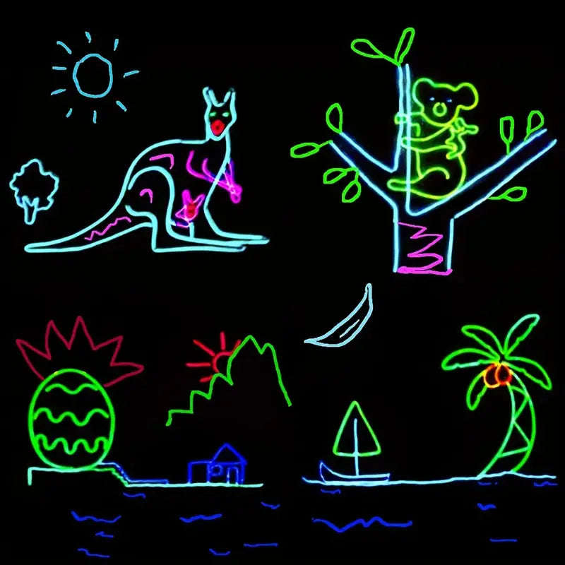 7 Pack, 3Meter Neon Light El Wire W/Battery Pack (Green, Blue, Red, Orange, Purple, White, Pink)