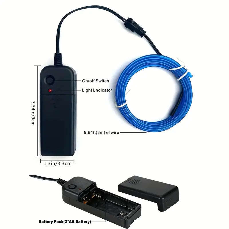 7 Pack, 3Meter Neon Light El Wire W/Battery Pack (Green, Blue, Red, Orange, Purple, White, Pink)