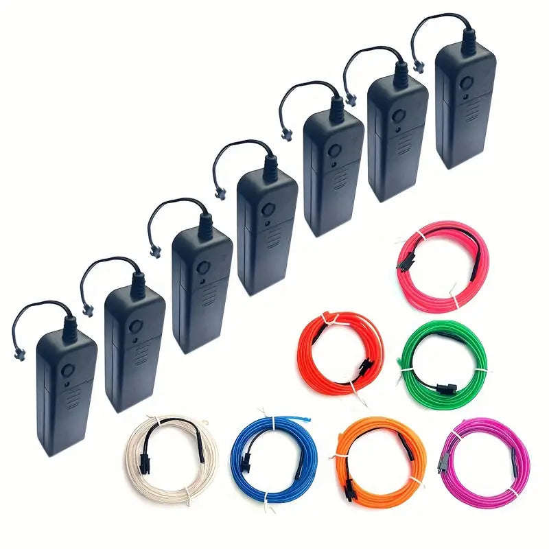 7 Pack, 3Meter Neon Light El Wire W/Battery Pack (Green, Blue, Red, Orange, Purple, White, Pink)