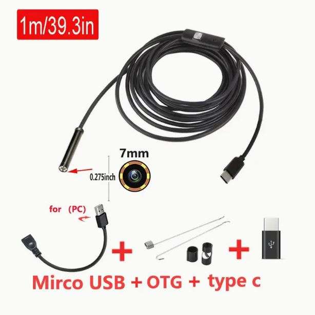 1 Meter x 7mm Lens Soft Cable  High Definition Endoscope, Android Mobile Phone Camera