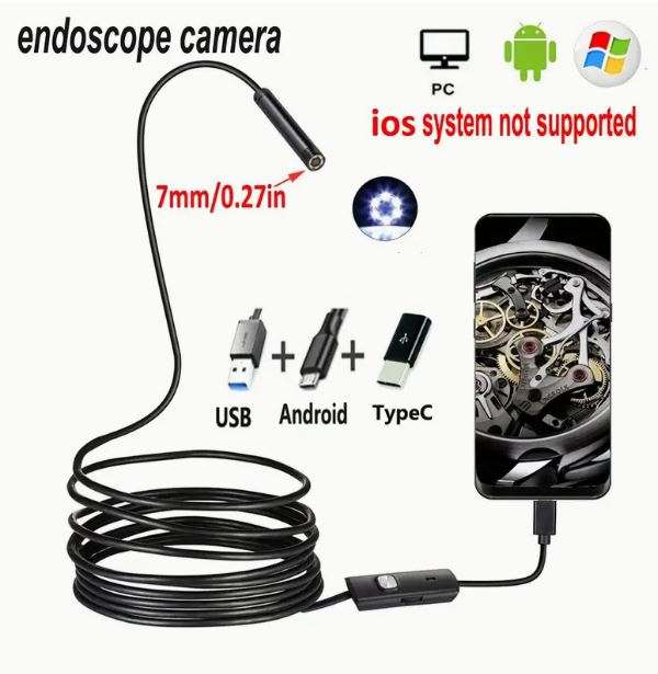 1 Meter x 7mm Lens Soft Cable  High Definition Endoscope, Android Mobile Phone Camera