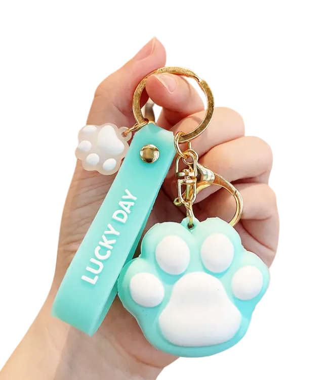 Large Cute Squishy Cat Paw Keyring - Kawaii Accessory - Blue