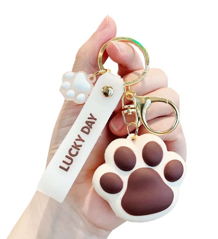 Large Cute Squishy Cat Paw Keyring - Kawaii Accessory - Brown