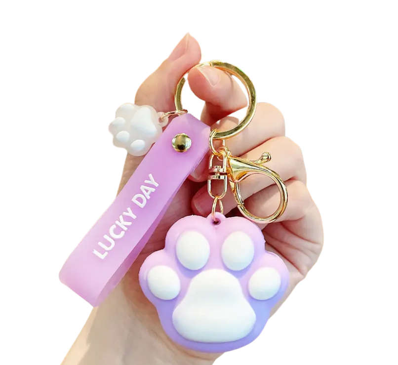 Large Cute Squishy Cat Paw Keyring - Kawaii Accessory - Purple